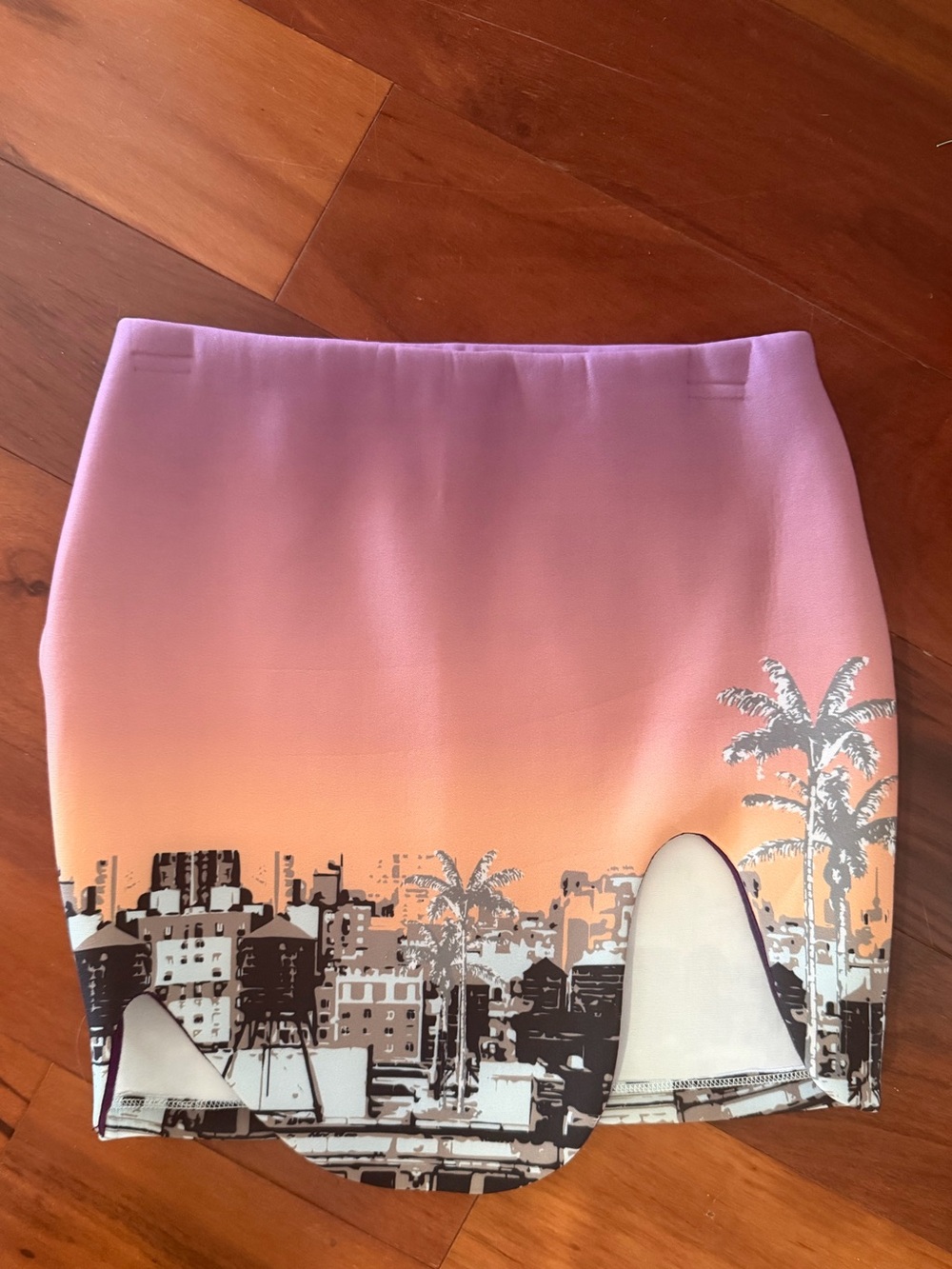 Ombre Pink Mini Skirt with Cityscape Palm Print